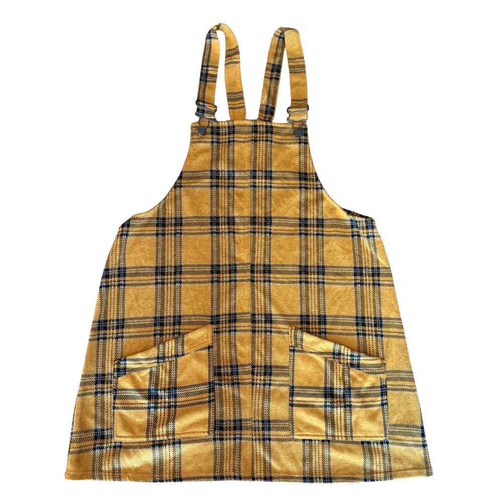 No Boundaries Yellow Plaid Pinafore with Navy Trim